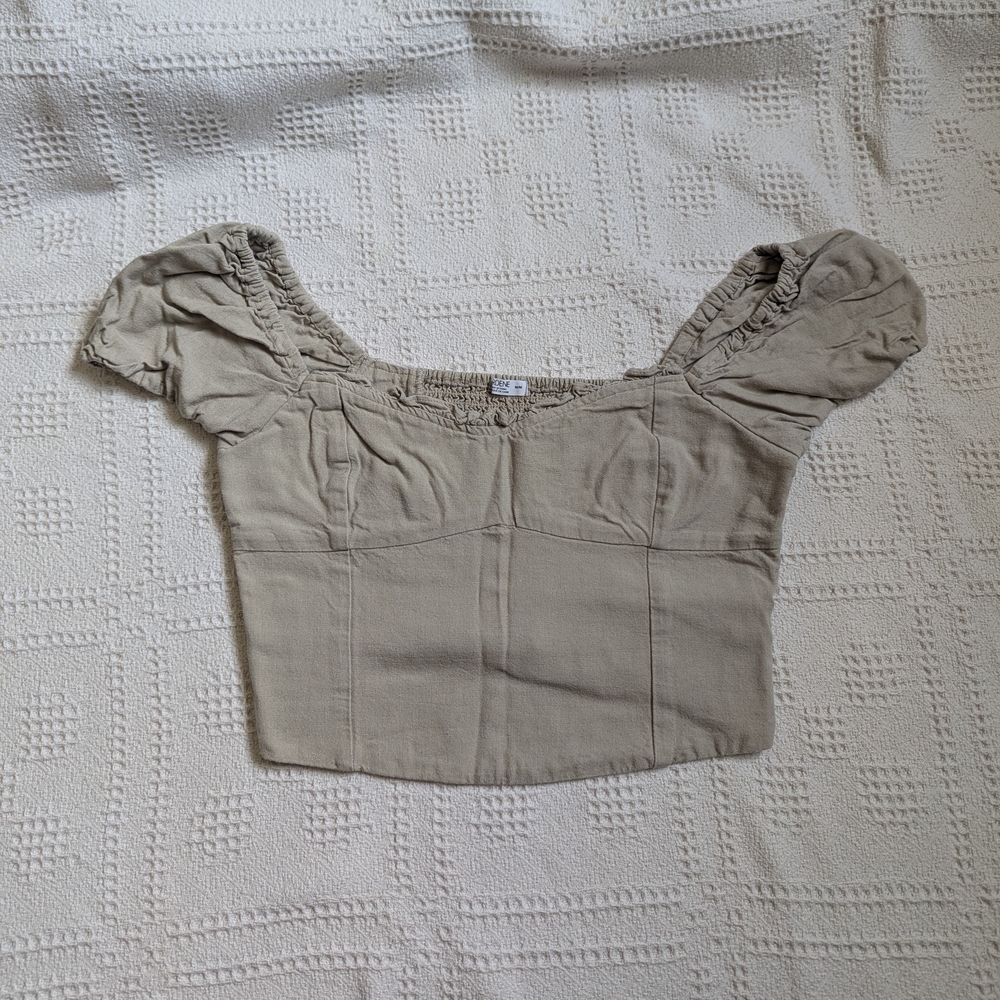 ardene linen blend puff sleeve crop top